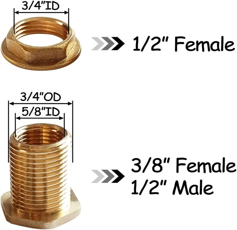 Uenede 2PCS Solid Brass Bulkhead Fitting 3/8”Female x 1/2”Male Double Threaded Bulkhead Water Tank Connector - Image 2